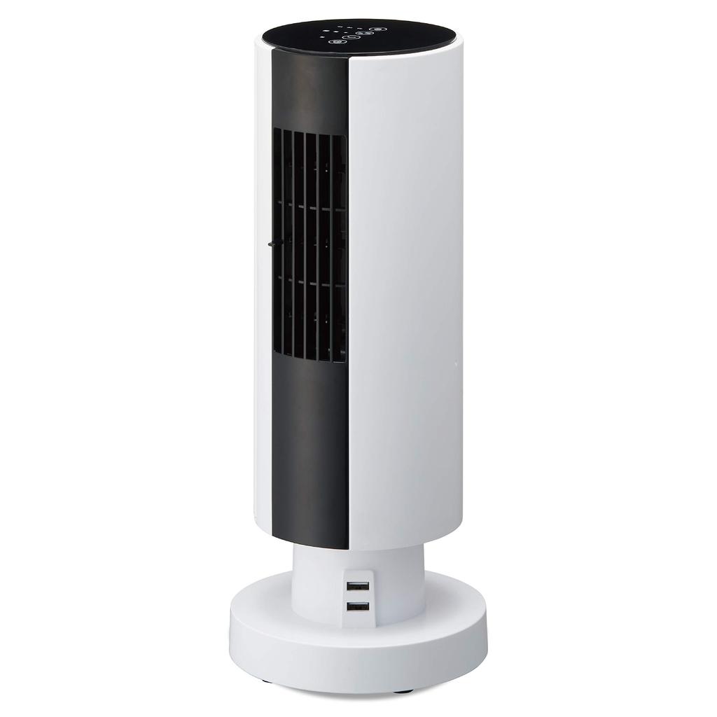 Doshisha Desk Tower Fan with USB Hub, Oscillating Head, and 3 Wind Speed Settings, Pieria White, FTV-401 WH