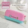 Large Capacity Color-Blocked Kitten & Clover Embroidery Pencil Case