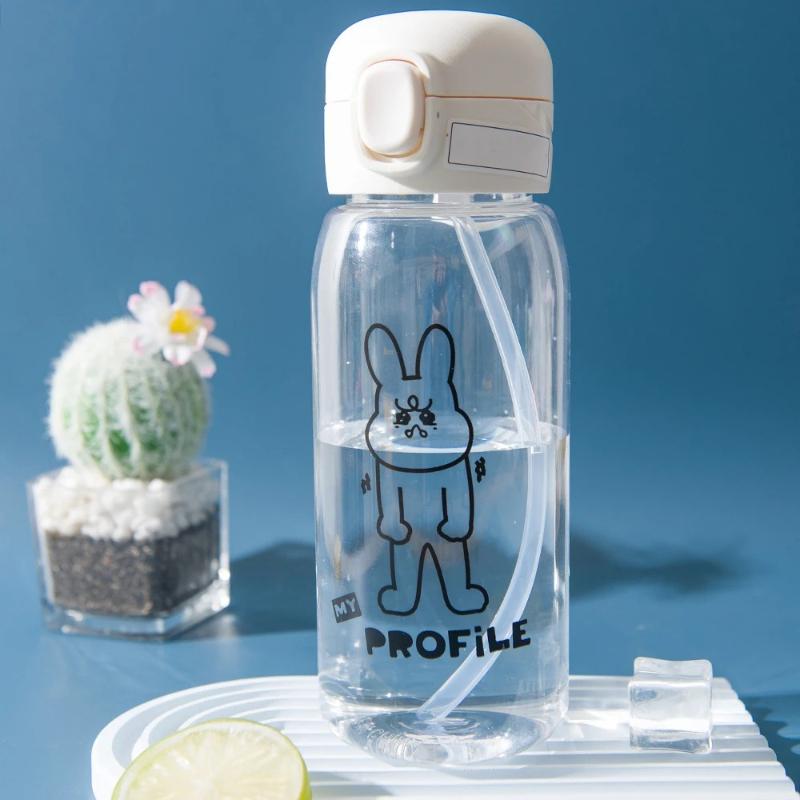 600ML Transparent Water Cup Creative Printed Plastic Water Bottle Bouncing Straw Sports Cup Outdoor Travel Portable Water Bottle Straw Cup