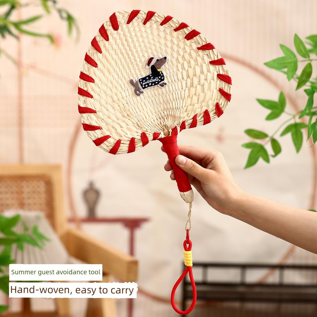 New Creative Embroidered Straw Fan, Hand-Woven, Portable and Durable, Suitable for Summer Cooling for Babies, Old-Fashioned Hand-Cranked Fan
