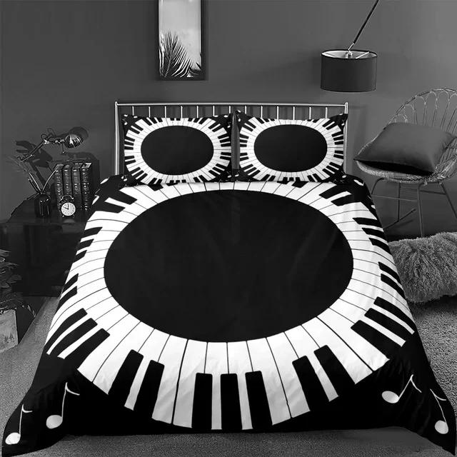 Klaviertasten Königin König Bettbezug 3D Cartoon Musiknoten Bettwäsche Set für Jungen Jugendliche Erwachsene Mode Musik Polyester Bettdeckenbezug
