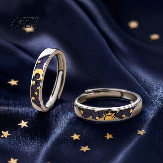 Starry Sky Ring Set Finger Ring, Adjustable Fit Couple Rings, Zinc Alloy Band Matching Bands with Sun Moon Design for Anniversary Daily Wear Romantic