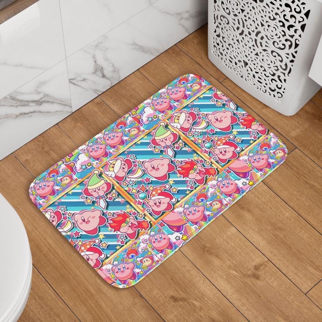 Kirbys Cartoon Game Floor Door Kitchen Bathroom Mats Anti-Slip Outdoor Doormat Garden Living Room Entrance Rug Carpet Footpad