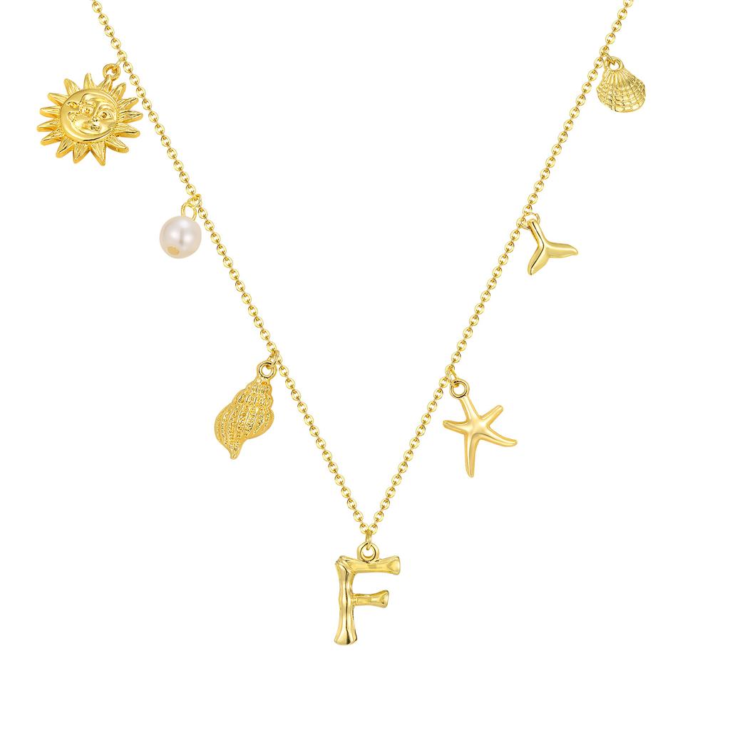 Initial Charms Necklace for Women, Boho Seashell Starfish Beach Letter A-Z Pendant, Summer Beach Vacation Jewelry