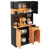 Kitchen Cabinet with LED Lighting and Sockets, 6 Doors and 1 Drawer, Buffet Sideboard for Kitchen, Living Room and Dining Room, 100 × 40 × 180 Cm