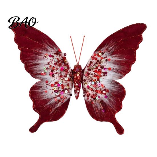 Festival Hanging Butterfly Ornaments Velvet Christmas Ornaments, Artificial Glitter Sequins Xmas Tree Matching Style Decorations Decoration