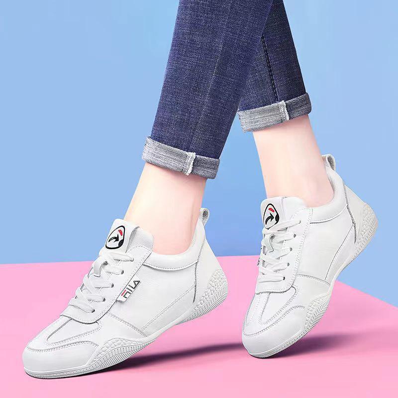 Little White Shoes Women's Shoes Leather Surface Mesh Sports Casual Flat Bottom Versatile Korean Version Fashion Soft Sole Soft Cotton S