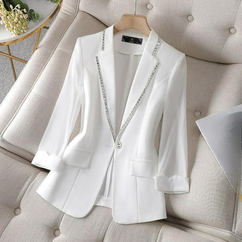 

Diamond-studded Suit Spring and Summer Three-quarter Sleeve High-end Small Jacket Design Sense Niche Fashion Casual Suit XS белый