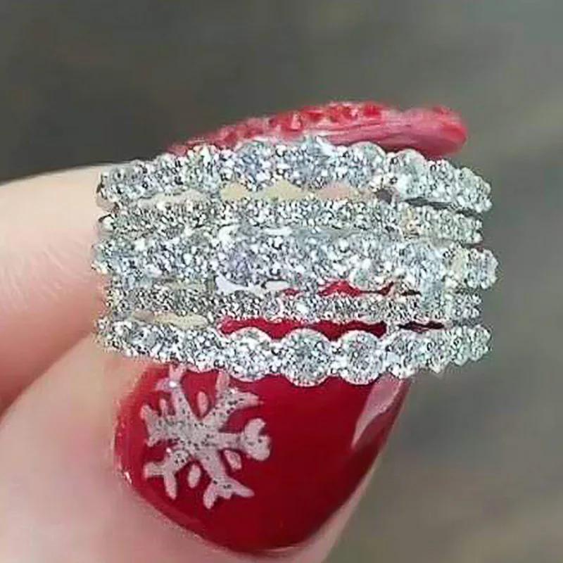 New European and American Blue Inlaid Zircon Ring for Women s High End Round Geometry Shining Light Luxury Style Elegant Zircon 6