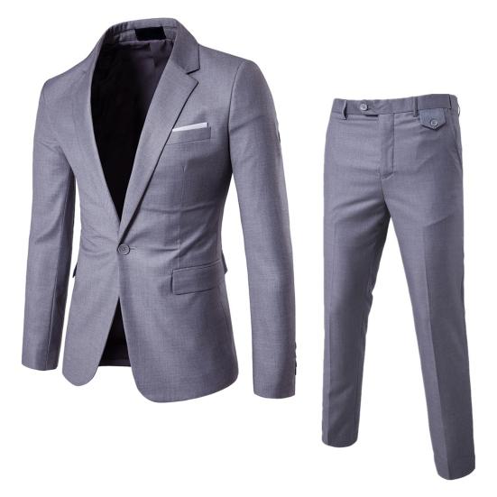 2 adet/takım erkek iş Blazer takım elbise pantolon seti yaka uzun kollu tek düğme cepler takım elbise ceket Slim Fit uzun pantolon iş giysisi