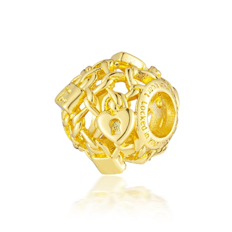 Gold Plated Heart Flower Clip Charm Beads Dangle For Snake Bracelet Necklace DIY Jewelry Women Gift Sparking