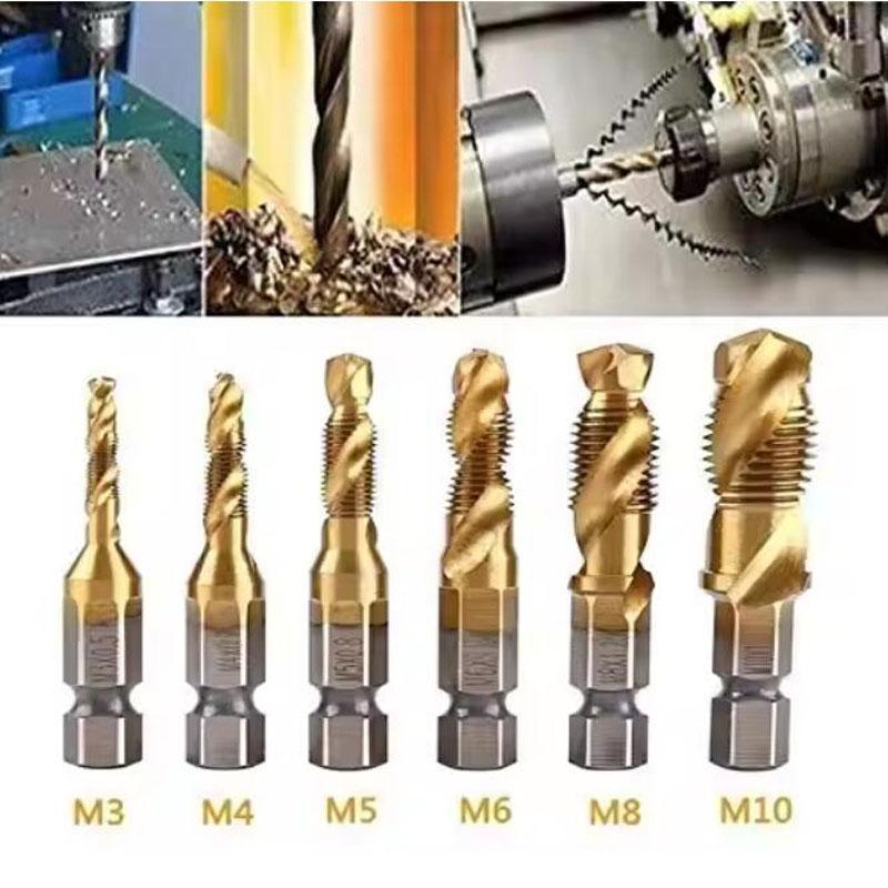 6pcs M3-M10 Screw Tap Drill Bits Hss Taps Countersink Deburr Set Metric Combination Bit High Speed Steel 1/4 IN Quick Change Hex