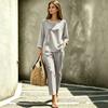 Women's solid-color urban fashion casual long-sleeved mid-length pants set