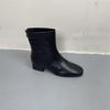 Johnature Genuine Leather Retro Thick Heel Mid-calf Boots Square Toe Versatile Women's Shoes