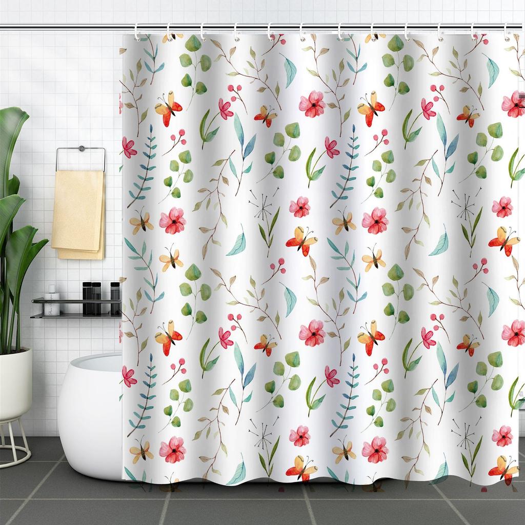 Shower Curtain Waterproof And Mildew-Proof 3D Digital Printing Plant Printing Shower Curtain Child Bathroom Partition Curtain