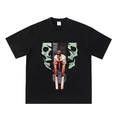 Kettingzaag Grafische Print Herfst Puur Katoen Heren- en Dames T-shirt Korte Mouw Street Fashion Trend Kleding Anime T-shirt