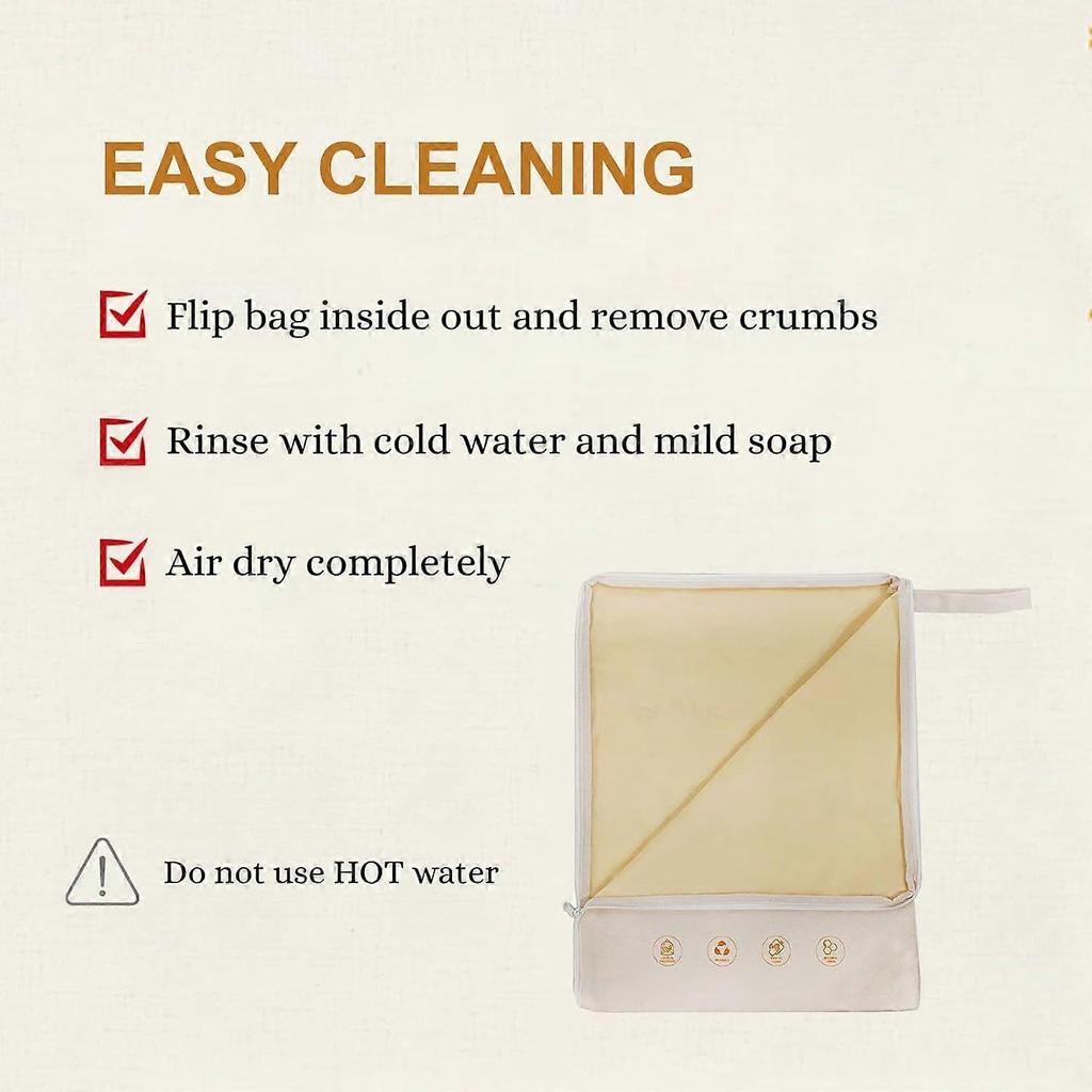 Beeswax Lining Bread Bags, Reusable Bread Bags for homemade & sourdough bread, Moisture Lock with Zip for Bread Freshness with Sealing