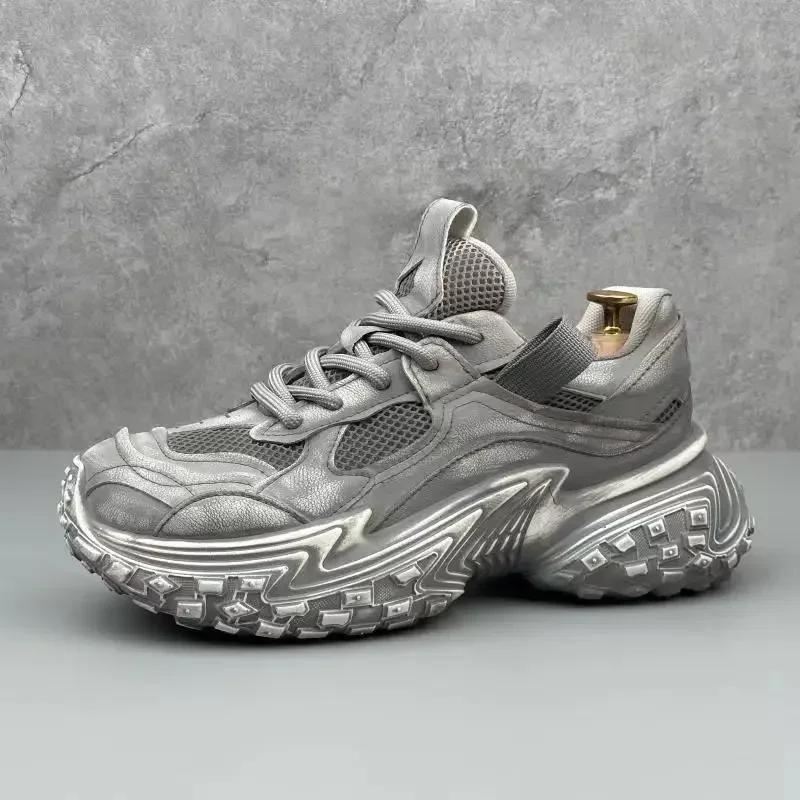 Chunky Sneakers Men Designer Tire Bottom Sport Shoes Fashion Casual Leather Mesh Breathable Height Increased Flat Platform Shoes