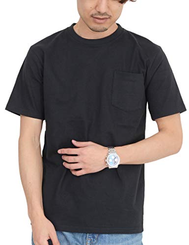 

[T-shirt.st] Short-sleeved plain T-shirt, extra-thick cotton, super heavyweight, with pocket, 10.2oz, men s, black, size L