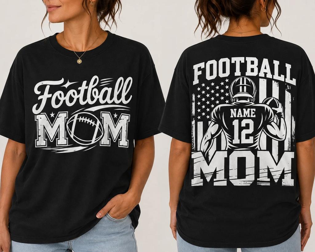 Football Mom Player Number Game Day Graphic T-Shirt Women's Tee S-5XL