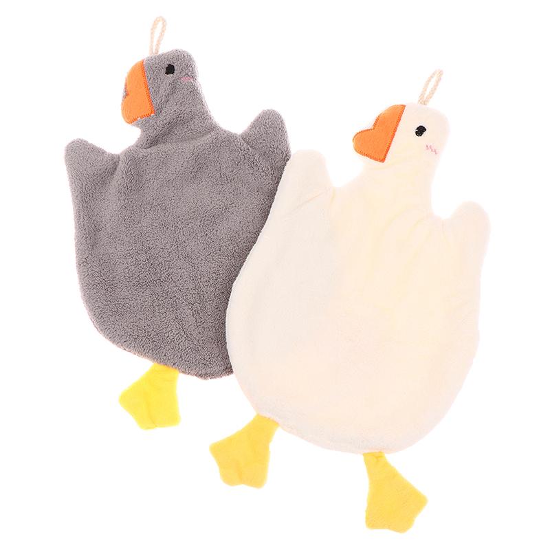 Kitchen Cleaning Cloths Cute Duck Soft Hand Towel Cartoon Absorbent Hanging Coral Fleece Wipe Clean Cloth Kids Hand Towels