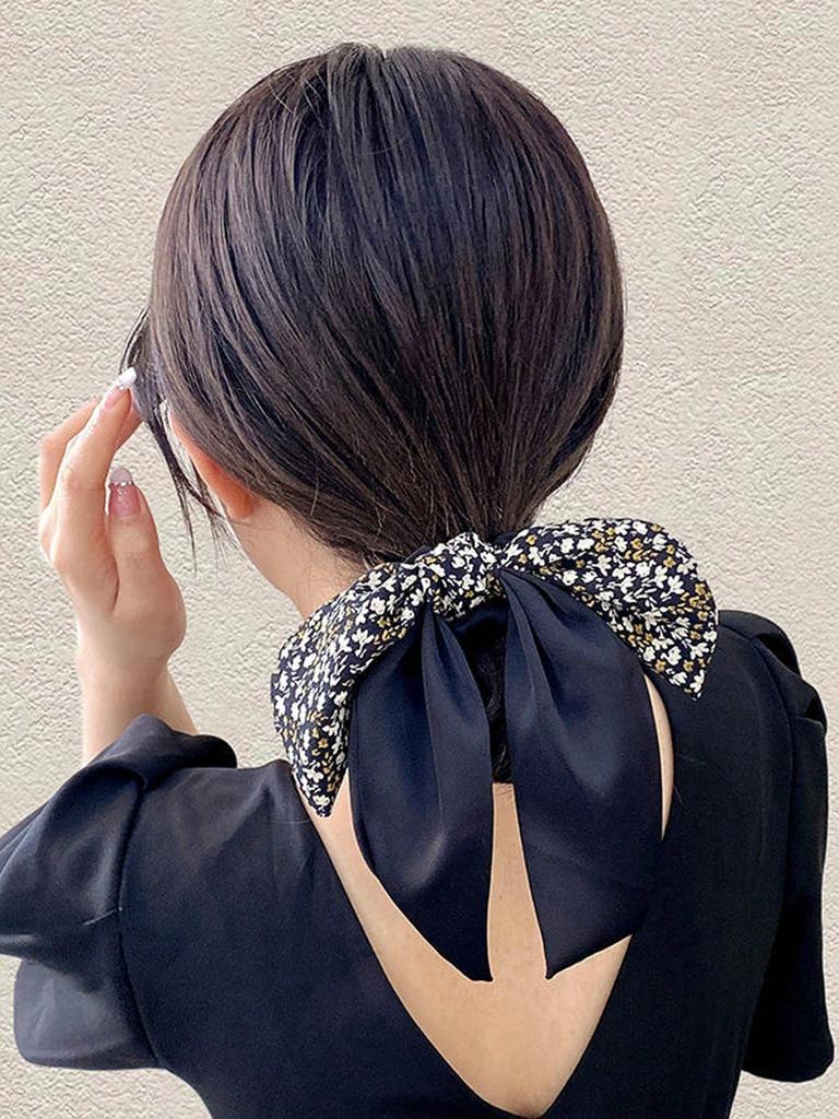 1/2/3Pcs Women's Vintage French Simple & Elegant Ponytail Bow Ribbon Hair Scrunchie, BohoScrunch Hair Ties For Daily