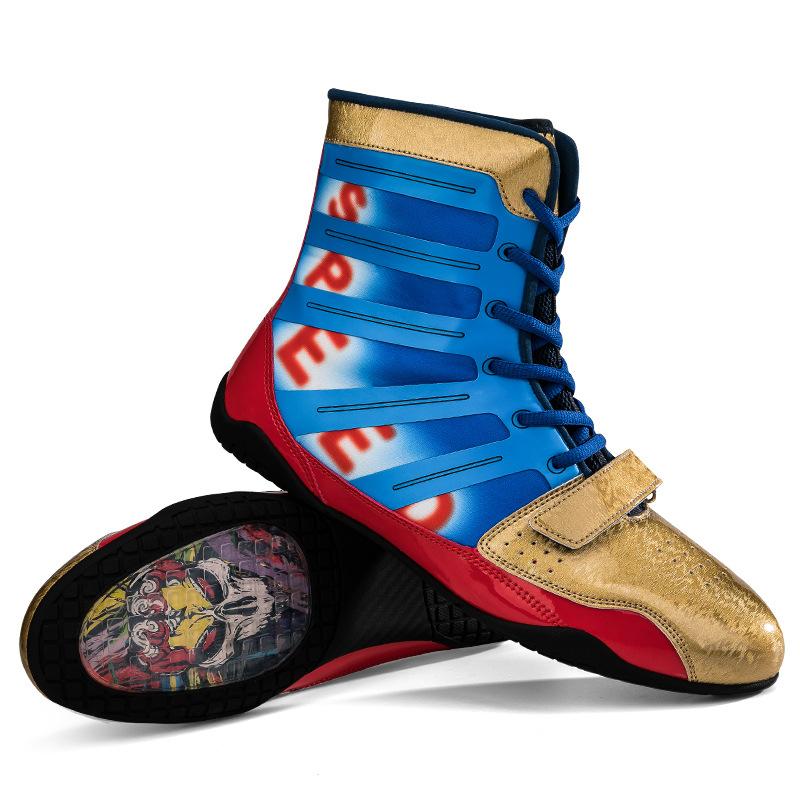 Новые боксерские туфли для мужчин Низкие санда обувь Высокие боевые тренировочные туфли Борцовская обувь Длинные ботинки Боксерские туфли для женщин 36 военно-воздушные силы синий