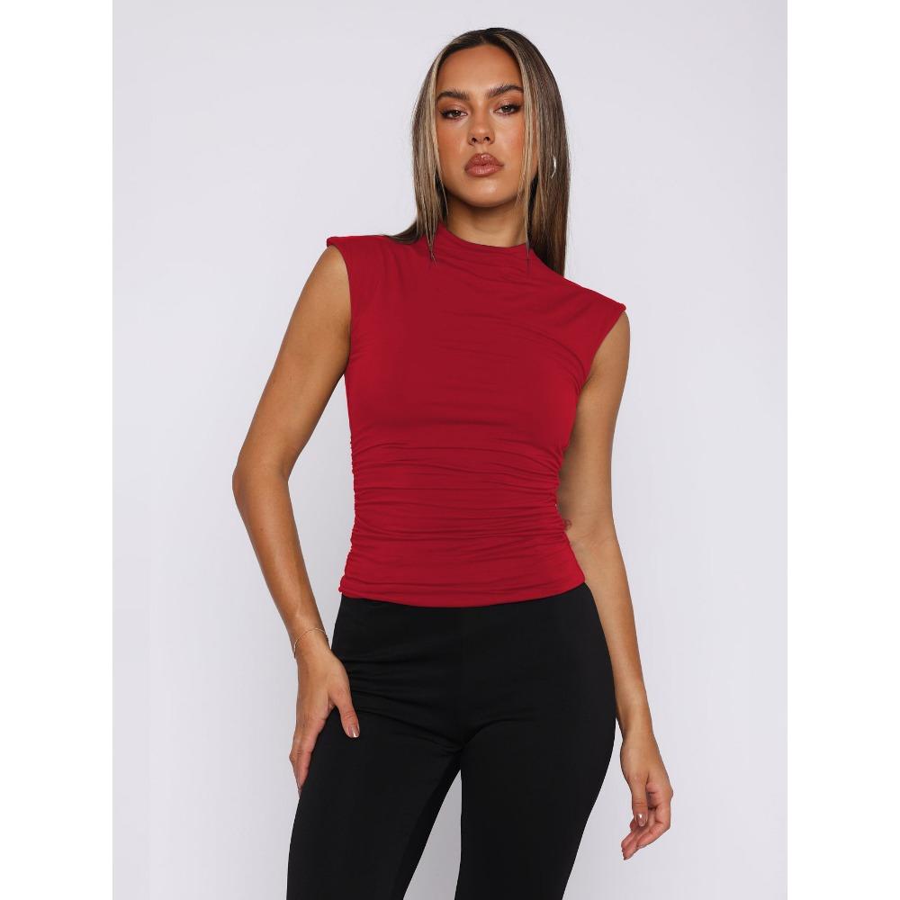 Summer Women's Half High Neck Solid Colour Slim Sleeveless Hottie Style Hundred Tank Top