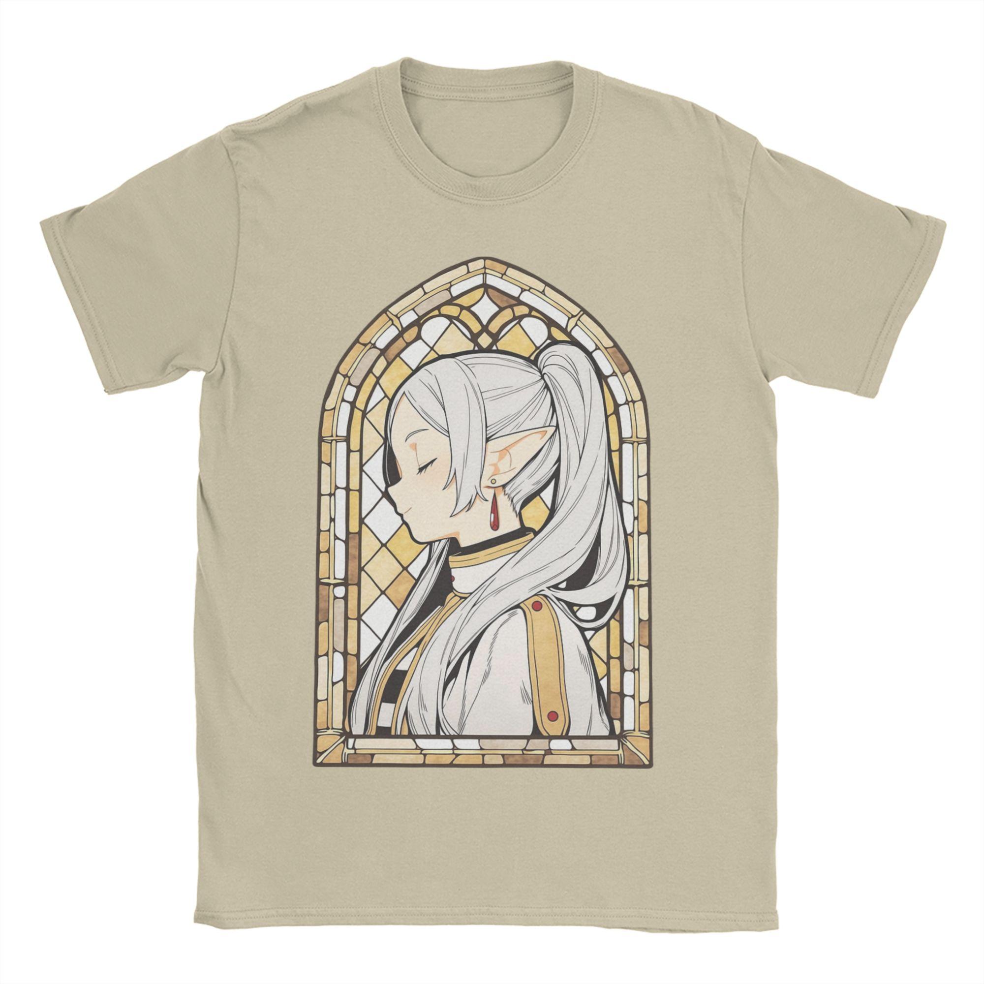 

Unisex Women s T-Shirt Frieren Stained Glass Himmel Vintage Cotton Tee Shirt Short Sleeve T Shirt Crewneck Clothing Party 4XL