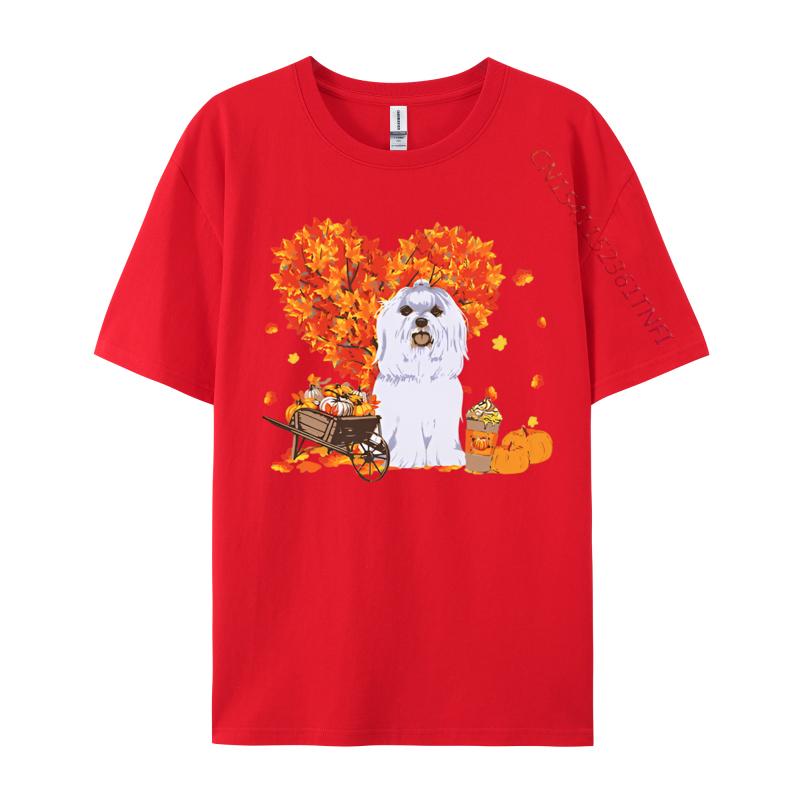 Maltese Autumn Tree Fall Leaves Pumpkin Tshirt Cotton Unisexs Tops Shirts Brand New Top Tshirts Brand Clothing