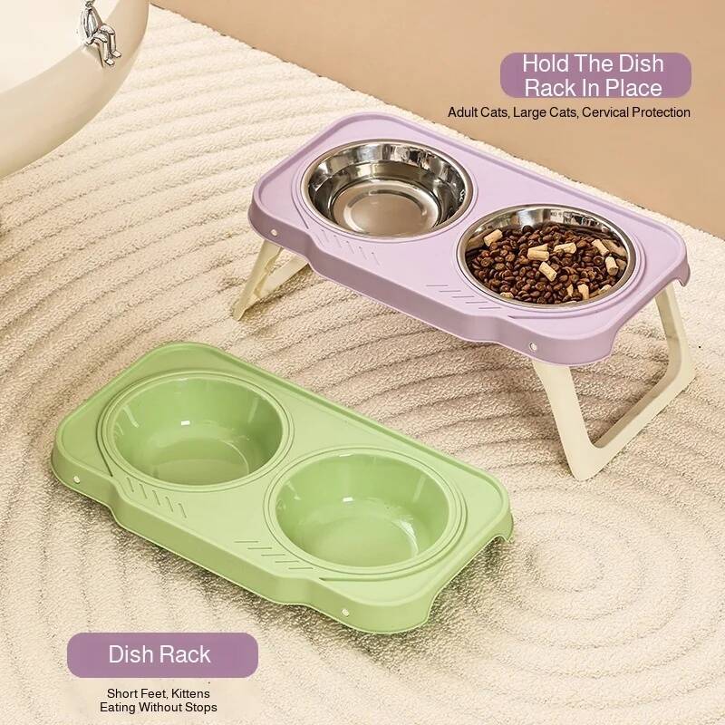 Foldable Cat Bowl Double Pet Bowl Stainless Steel Puppy Dog Feeder Water Food Bowl With Stand Feeding Dish Drinker Pets Supplies