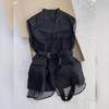 Korean Summer Black Sleeveless Vest Tops for Women V Neck Slim Waist Mesh Patchwork Shirt Elegant Office Casual Waistcoat