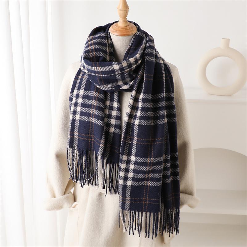 Retro British Style Imitation Cashmere Plaid Warm Shawl Scarf Autumn And Winter Fashion Atmosphere Versatile Fringed Scarf Women
