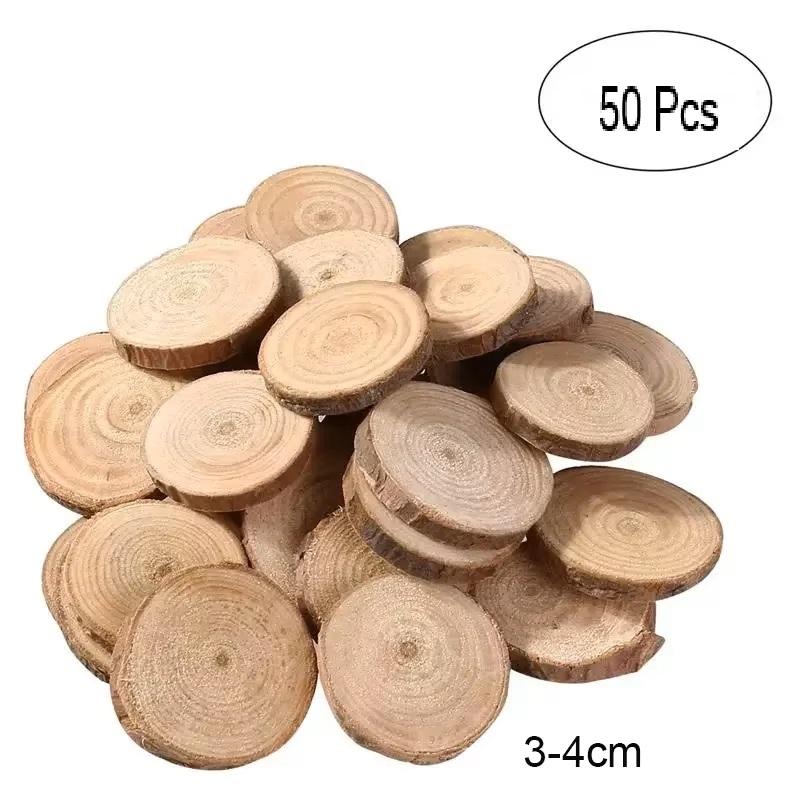 

50Pcs Natural Wood Chip Rounds Pre-Drilled for DIY Hand-Burned Christmas Wedding Country Theme Decorations