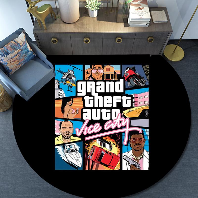 Grand Theft Auto,Round Area Rug,Carpet Rug for Living Room Bedroom Sofa Playroom Decor,Non-slip Floor Mat