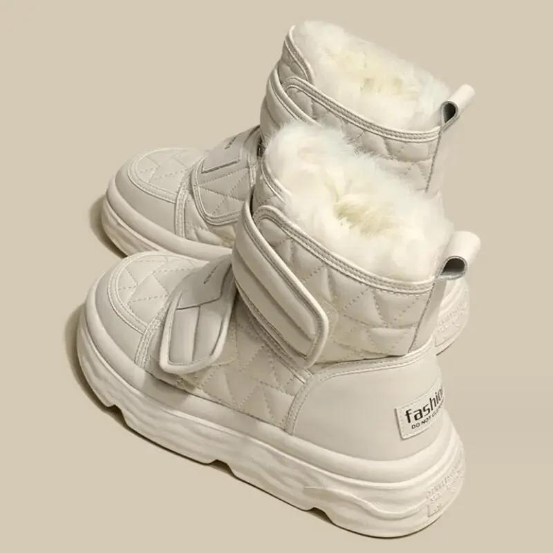 Fashion Fur Keep Warm Snow Boots Women 2025 Winter Waterproof Platform Flats Heel Shoes Snow Boots Female Footwear Short Ankle Boots