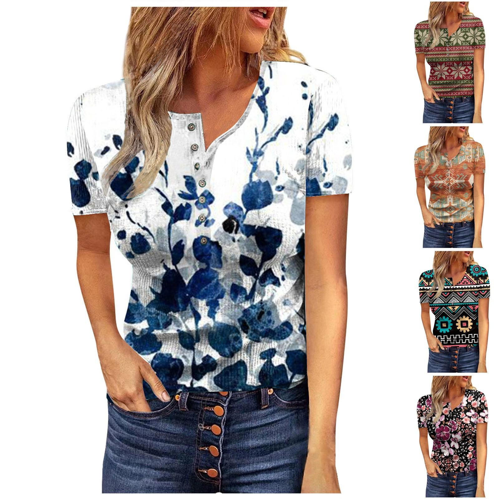 

Женские летние модные повседневные топы с коротким рукавом и круглым вырезом с цветным контрастным принтом