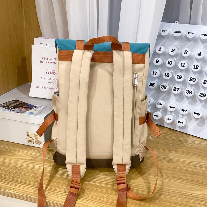 Color Block Backpack Student Schoolbag Women's Large Capacity Backpack