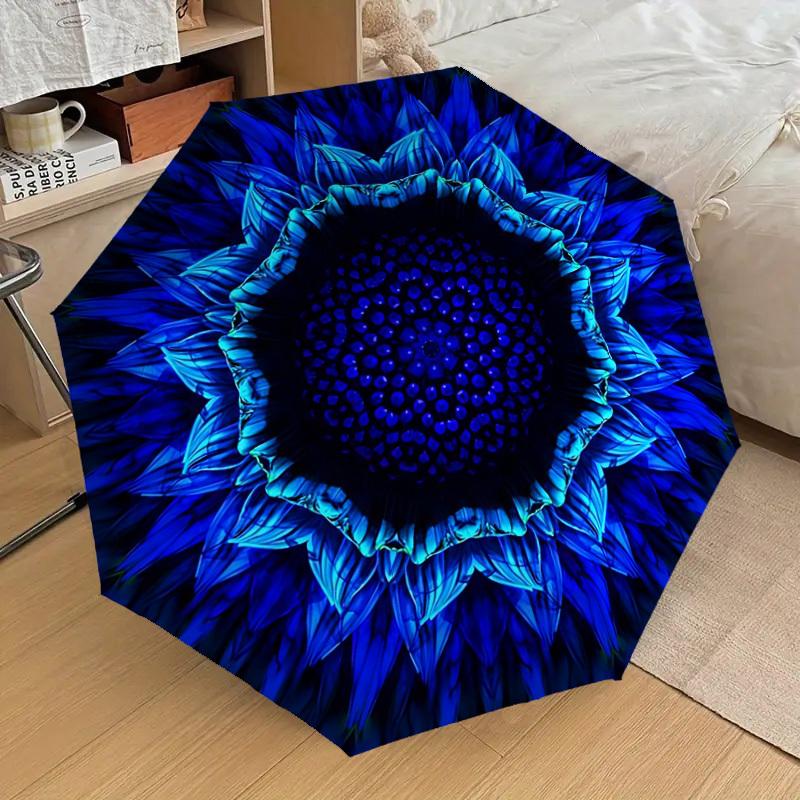 1pc Blue Lotus Flower Automatic Open/Close Umbrella, Folding Compact Umbrella with Lightweight Design for Women/Men yy251011057
