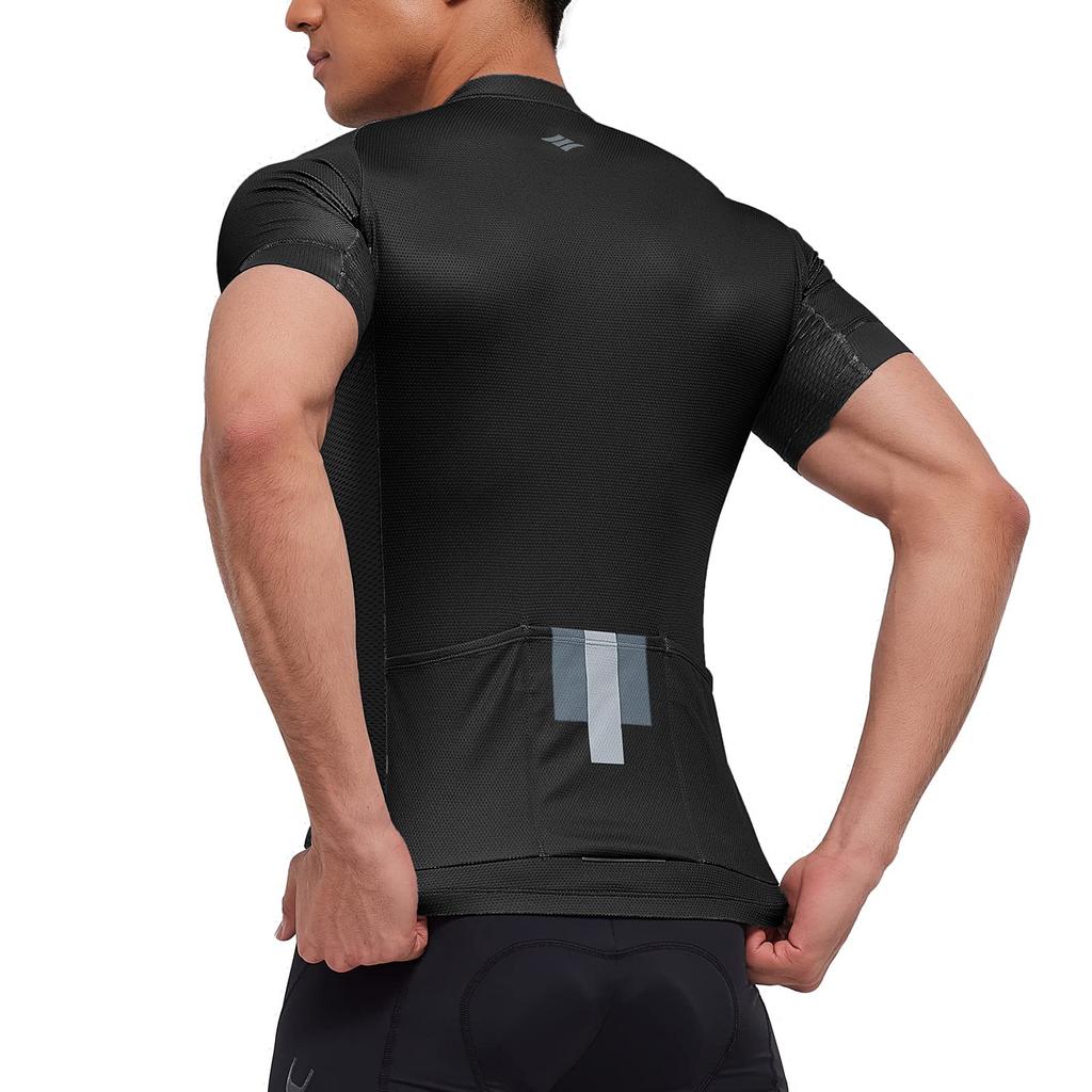 Santic Men's Short Sleeve Cycling Jersey, Breathable, Quick-Drying, for Spring and Summer, Black, Size L