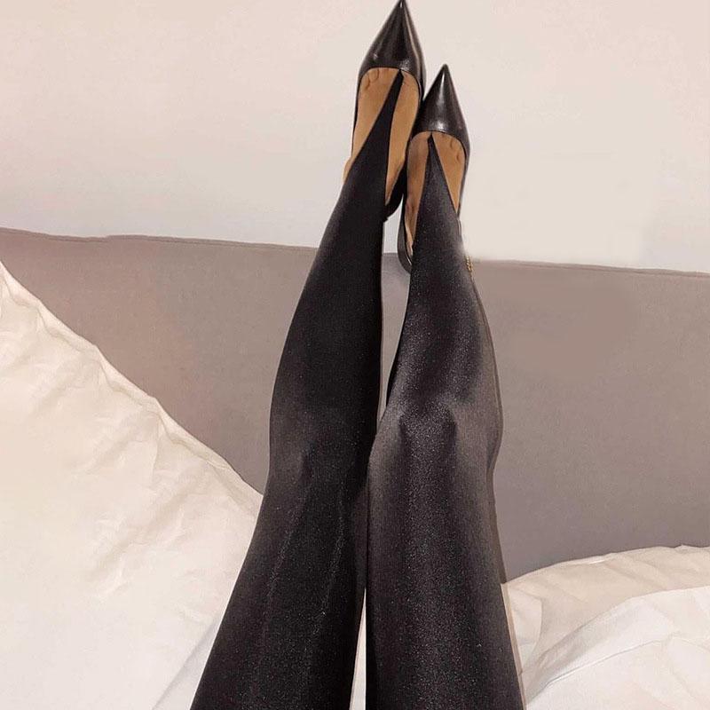 

Корейская мода зима черные с высокой талией узкие женские брюки Y2K сексуальные блестящие повседневные клубные леггинсы 2022 длинные L чёрный