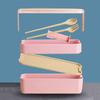 Double-Layer Wheat Straw Lunch Box With Fork And Spoon Microwave Safe Portable Lunch Box For Office Workers And Students