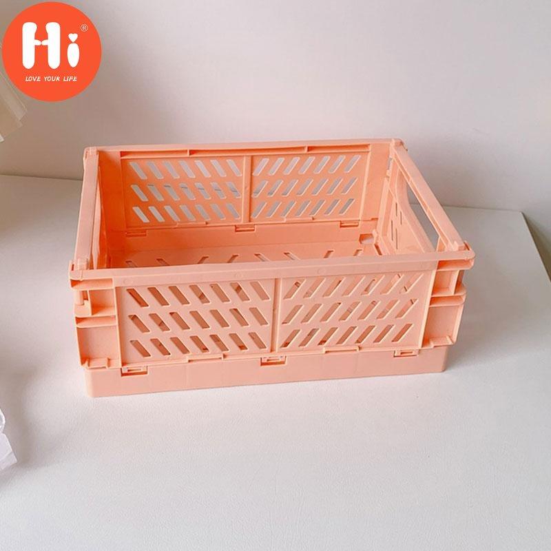 Hi 1PC Stationery Organizer Desk Plastic Mini Folding Storage Box Collapsible Organizing BasketHi