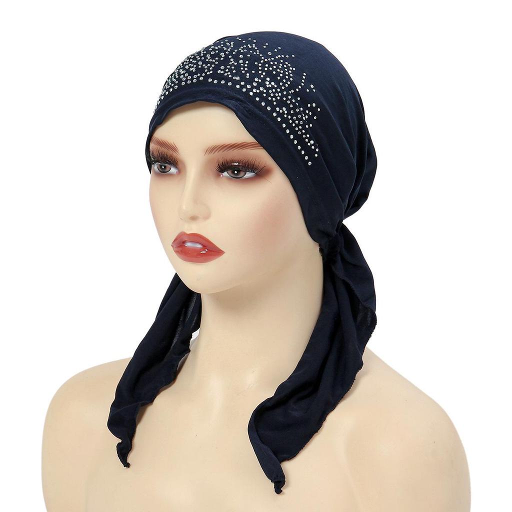 Dehnbarer Polyester Strass Beanie Kopftuch für Damen