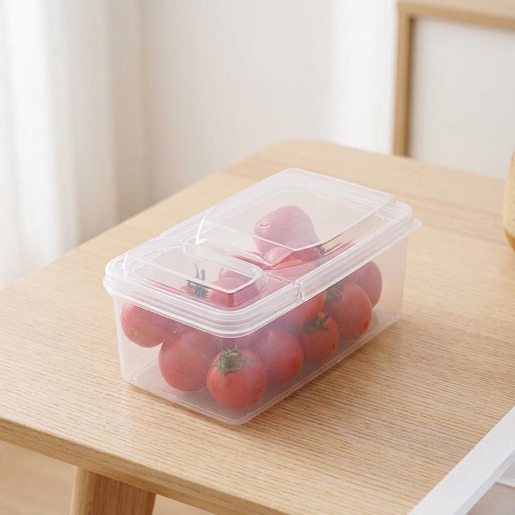 5xPortable Fruit Lunch Box for Students, Transparent Divided Food Container with Lid Picnics and