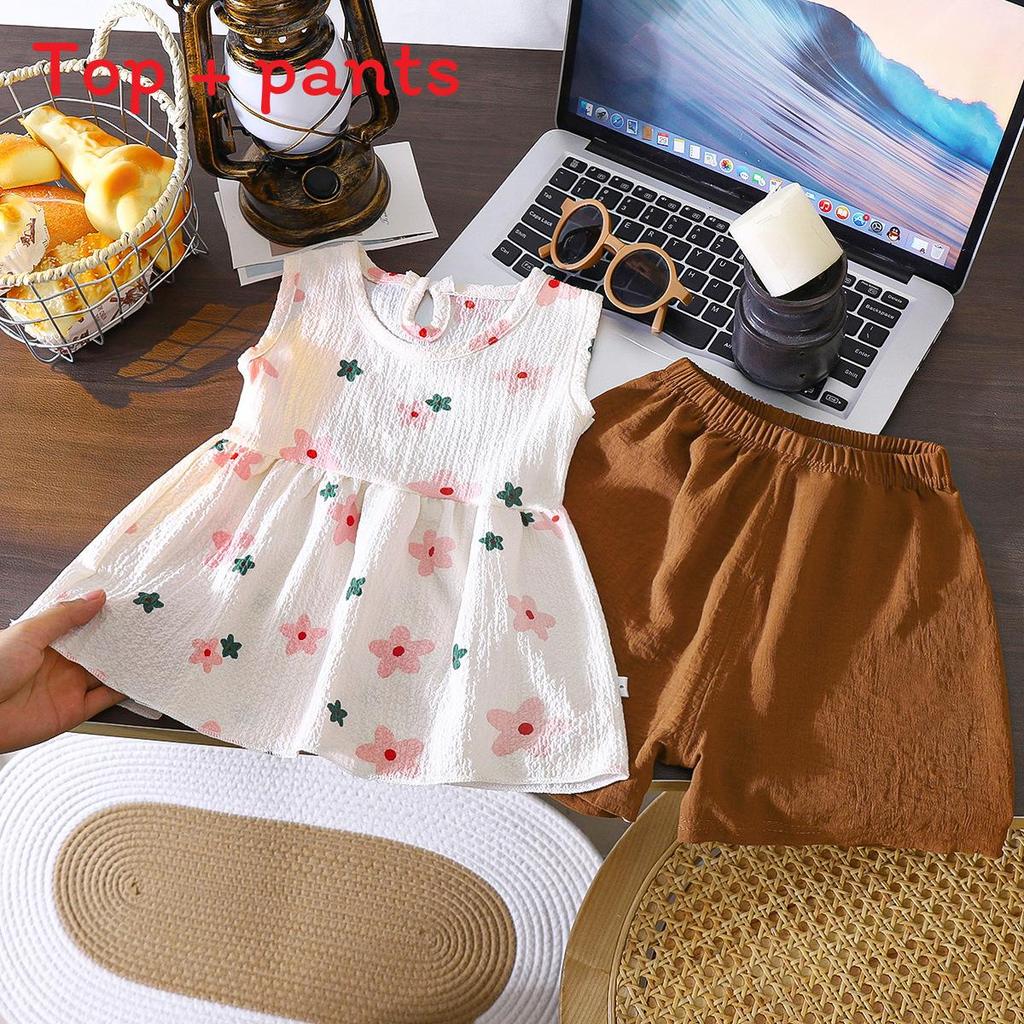 Short Sleeve Toddler Girl Outfit Summer Cotton Twopiece Set For Kids