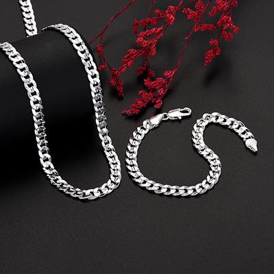 Juego de joyas de plata de ley 925 con pulseras y collares de cadena de 7MM, regalo de fiesta a la moda