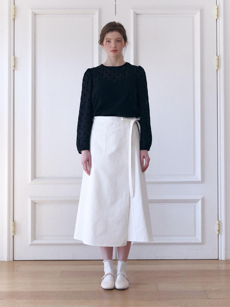 Fabric Seoul Cotton Rap Ribbon Long Skirts_White