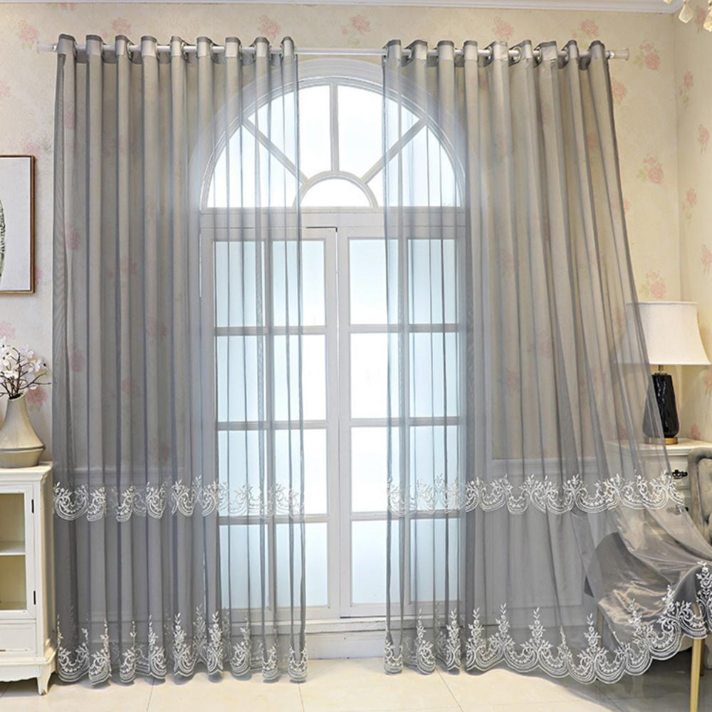 European Embroidered Sheer Curtains Elegant Blackout Heat Insulation Drapes for Living Room and Balcony