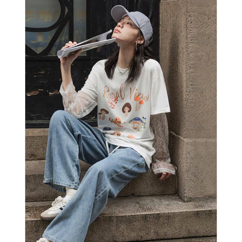 Women's Pure Cotton Lace Print T-Shirt